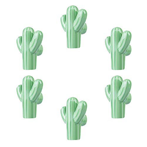 ZILucky Cactus Shape Ceramic Drawer Pulls Handles for Nursery Dresser Cupboard Wardrobe Cabinet Kitchen Desert Green Plant Theme Knobs Pack of 6 (Green) - Image 1