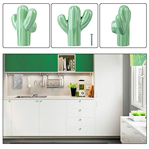 ZILucky Cactus Shape Ceramic Drawer Pulls Handles for Nursery Dresser Cupboard Wardrobe Cabinet Kitchen Desert Green Plant Theme Knobs Pack of 6 (Green) - Image 4