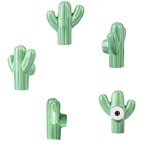ZILucky Cactus Shape Ceramic Drawer Pulls Handles for Nursery Dresser Cupboard Wardrobe Cabinet Kitchen Desert Green Plant Theme Knobs Pack of 6 (Green) - Image 3