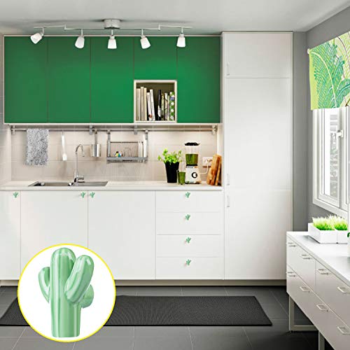 ZILucky Cactus Shape Ceramic Drawer Pulls Handles for Nursery Dresser Cupboard Wardrobe Cabinet Kitchen Desert Green Plant Theme Knobs Pack of 6 (Green) - Image 5