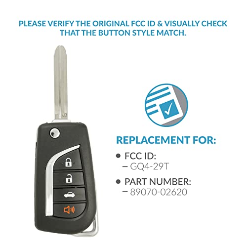 Keyless2Go Replacement for 4 Button Remote Flip Key Toyota GQ4-29T G Chip 89070-02620 - Image 4