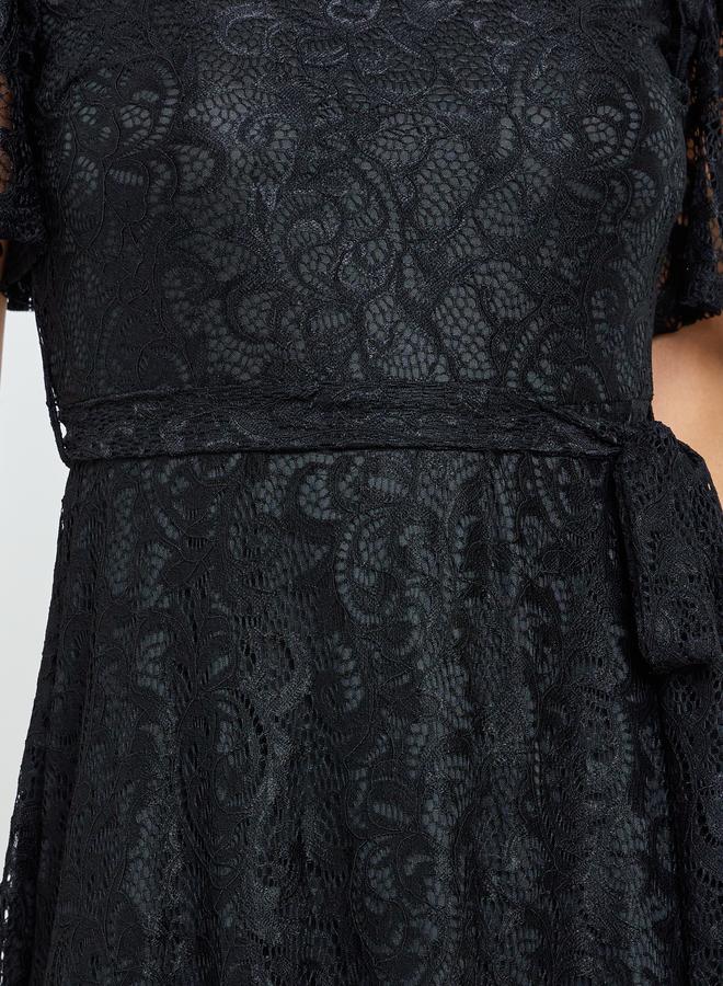 Styli Black Lace Short Sleeves A-Line Maxi Dress - Image 4