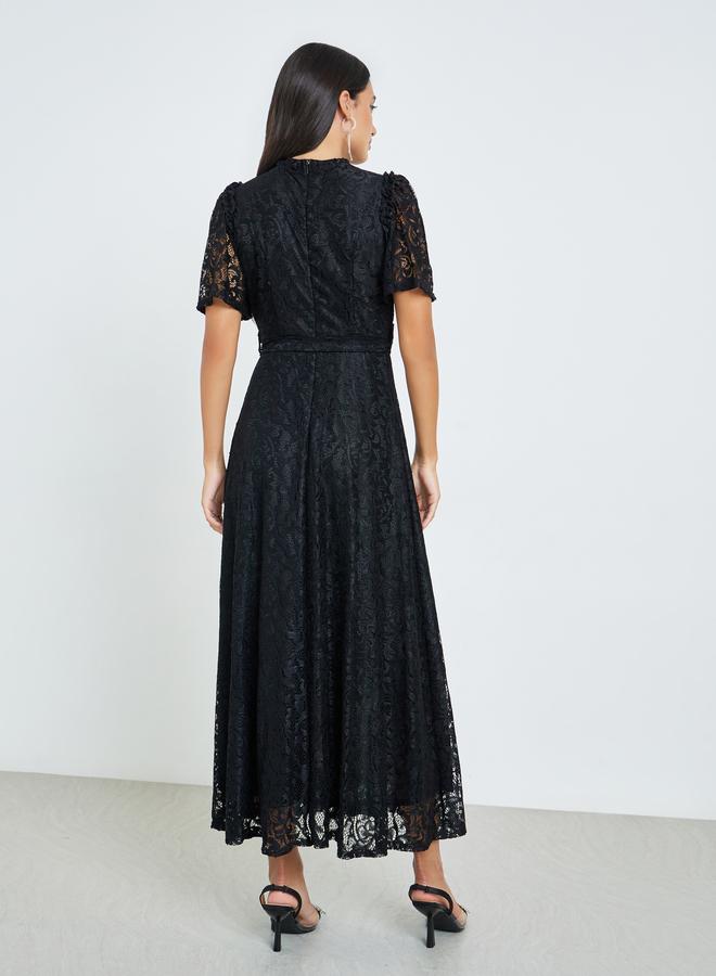 Styli Black Lace Short Sleeves A-Line Maxi Dress - Image 5