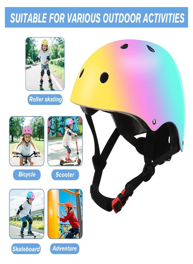 TCCVANAS Color Gradient Adjustable Kids Bike Helmet with Knee & Elbow Pads Set | Multi-Sport Safety Gear for Boys & Girls Ages 5-14 | Skateboarding, Scooters, Roller & Inline Skating, Longboarding - Image 3