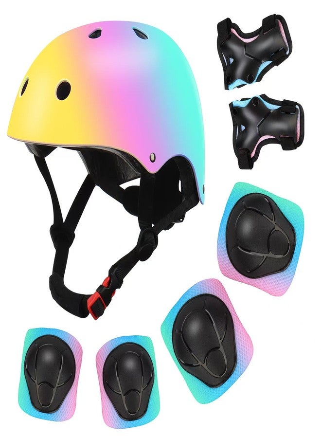 TCCVANAS Color Gradient Adjustable Kids Bike Helmet with Knee & Elbow Pads Set | Multi-Sport Safety Gear for Boys & Girls Ages 5-14 | Skateboarding, Scooters, Roller & Inline Skating, Longboarding - Image 1