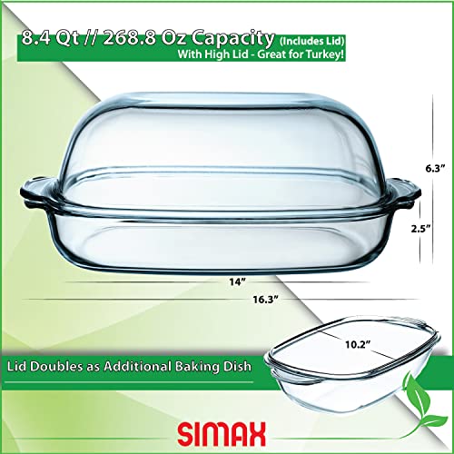 Simax Casserole Dish For Oven, 8 Quart Glass Baking Dish With High Lid Set, Microwave, Oven, and Dishwasher Safe Cookware, Borosilicate Glassware, Large Baking Dish - Image 2
