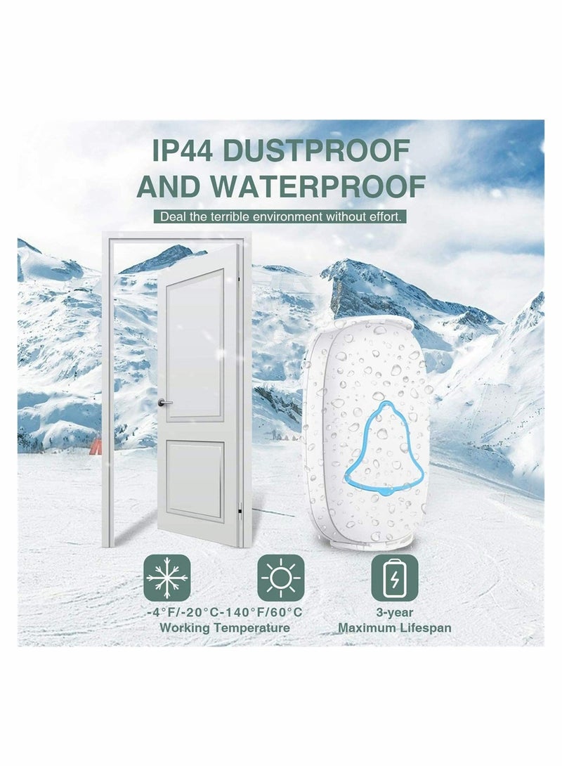 Wireless Doorbell, Waterproof Door Bell with 38 Melodies and Led Flash,1000-Foot Range, 4 Level Volume, 2 Remote ons and 1 Receiver - Image 4