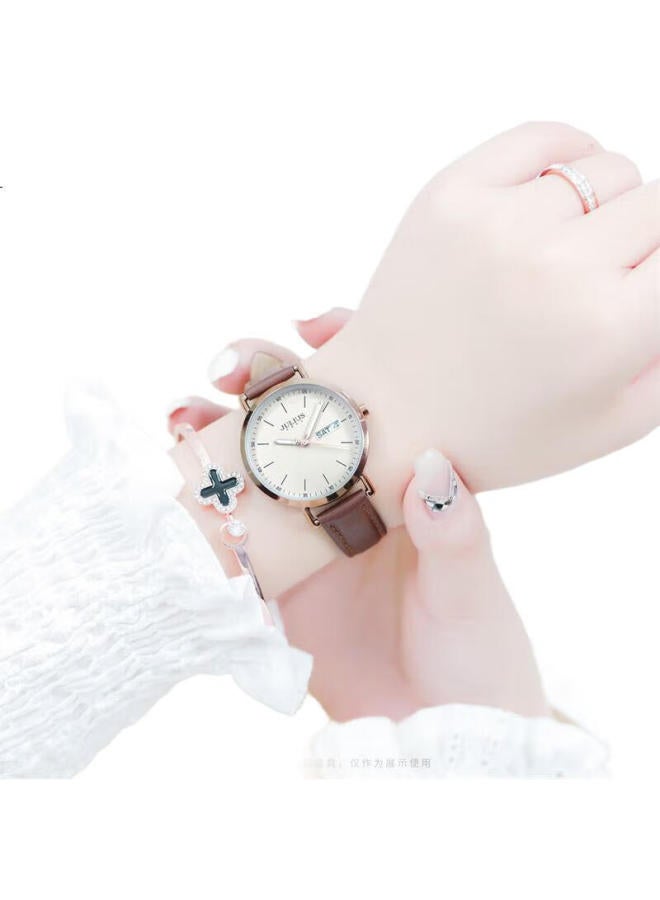Julius Women'S Fashion Student Casual Large Dial Calendar Week Quartz Ladies Watch Brown Ja-1381C - Image 3