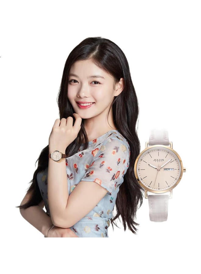 Julius Women'S Fashion Student Casual Large Dial Calendar Week Quartz Ladies Watch Brown Ja-1381C - Image 2