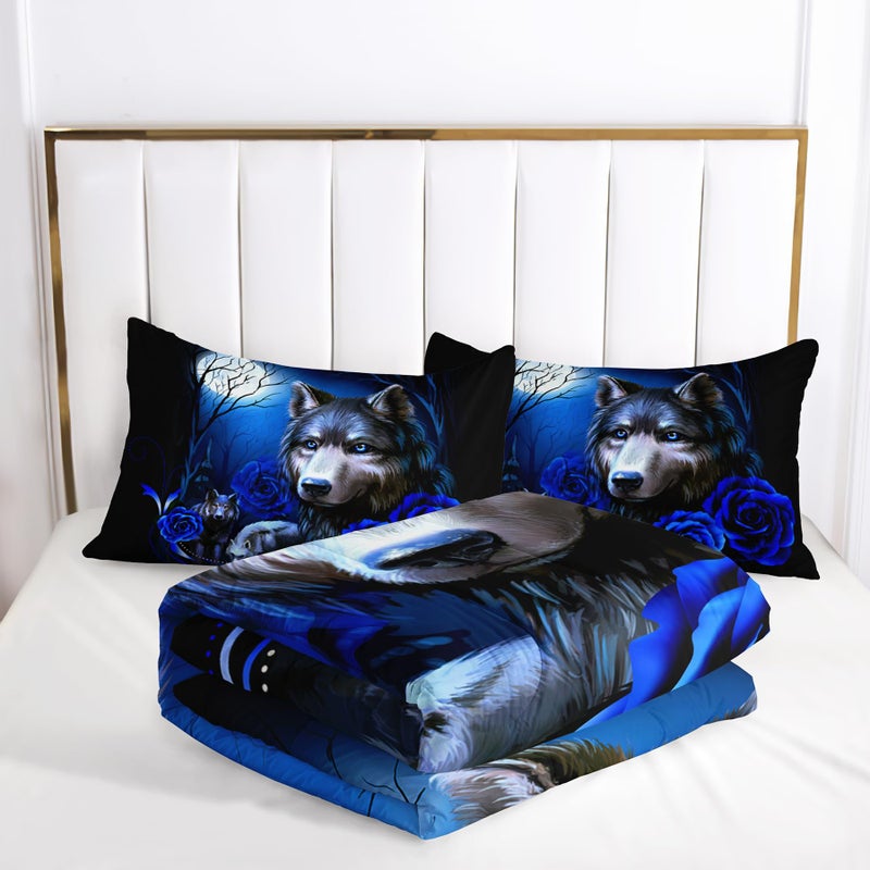 Tuzaovy Wolf Bedding King Size - Blue Rose Comforter Set - Image 3