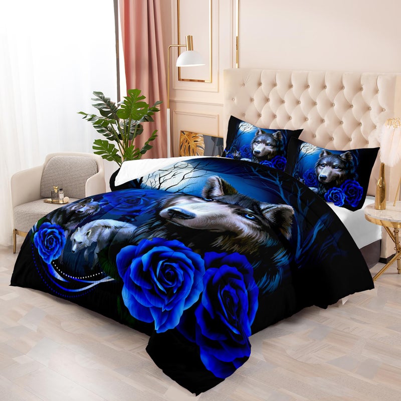 Tuzaovy Wolf Bedding King Size - Blue Rose Comforter Set - Image 4
