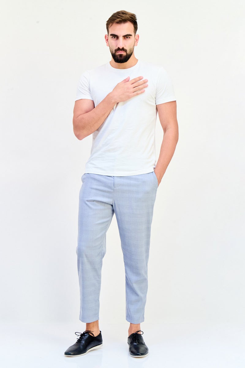 Celio Men Straight Fit Checkered Chino Pants, Grey - Image 3