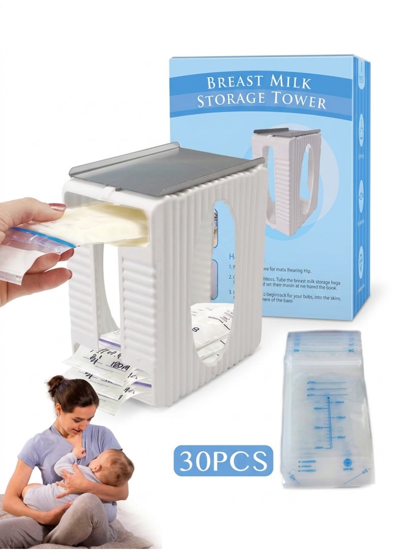 Momore Breast Milk Storage Bag Freeze Organizer First-in First-Out System With Tray for Freezing Breastmilk And 30 Piece Breast Milk Bag - Image 1