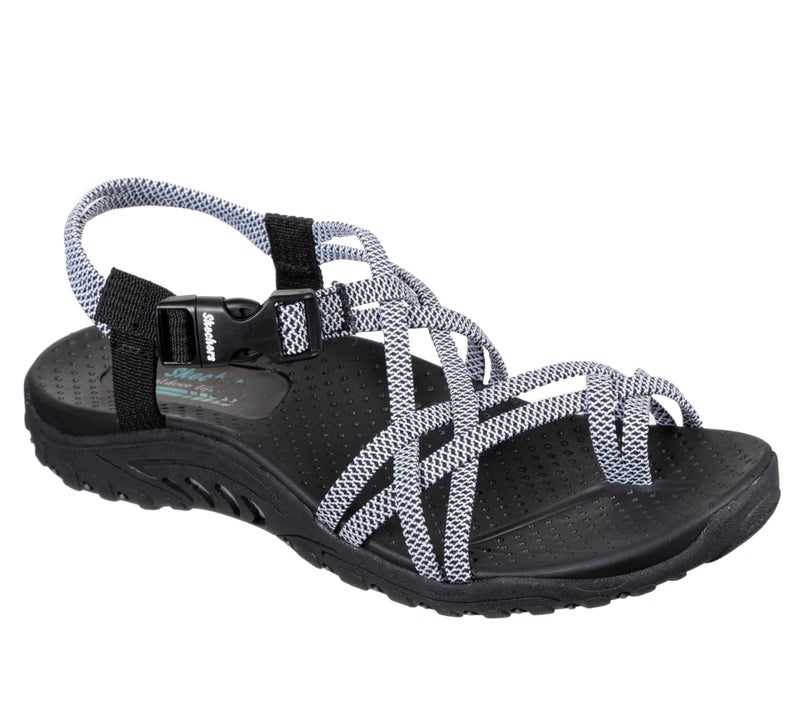 Skechers womens Reggae - IRIE MON -Multi Strap Toe Thong Sandal , Black/White, 9 - Image 3