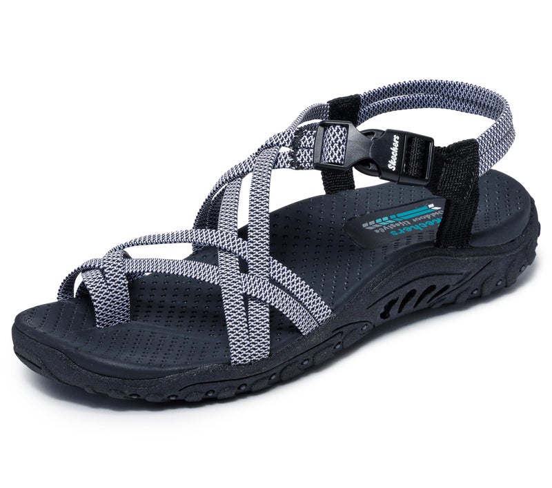 Skechers womens Reggae - IRIE MON -Multi Strap Toe Thong Sandal , Black/White, 9 - Image 4