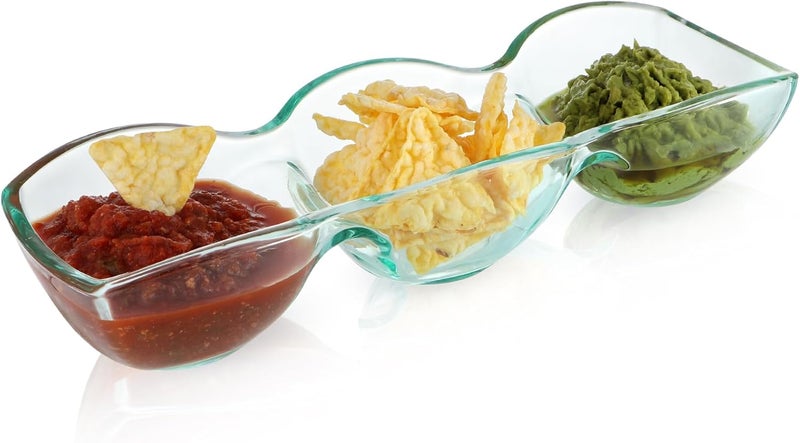 MDLUU Glass Triple Dip Bowl Divided Appetizer Serving Dish 3Compartment Snack Server for Entertaining Party Buffet Event - Image 1