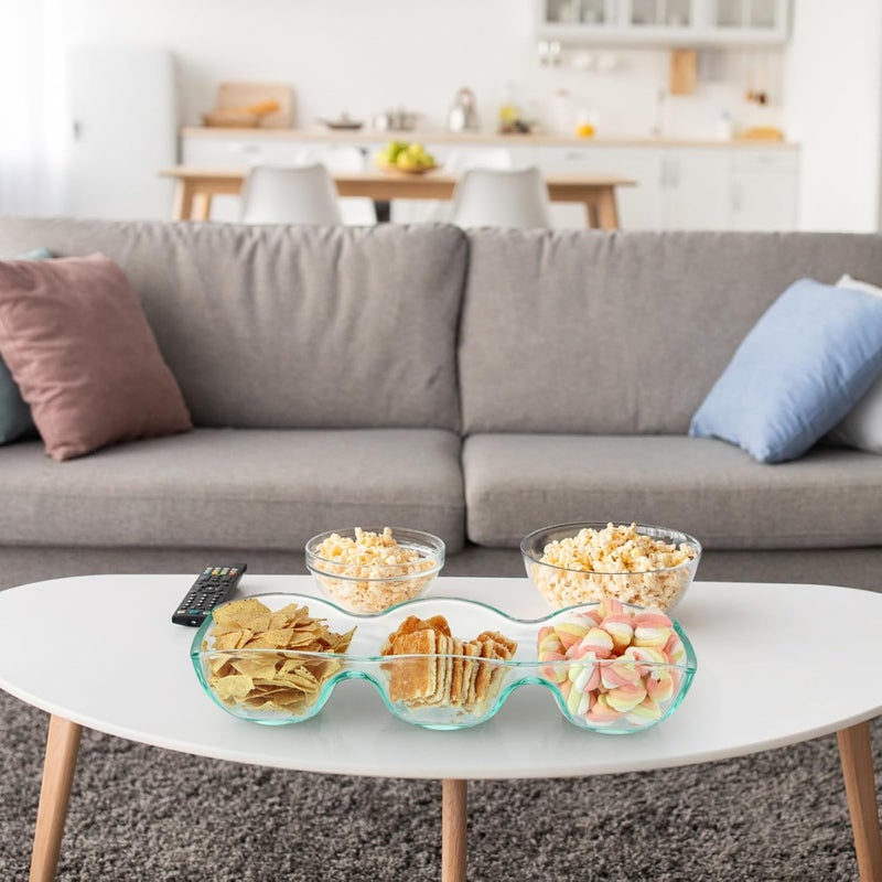 MDLUU Glass Triple Dip Bowl Divided Appetizer Serving Dish 3Compartment Snack Server for Entertaining Party Buffet Event - Image 5