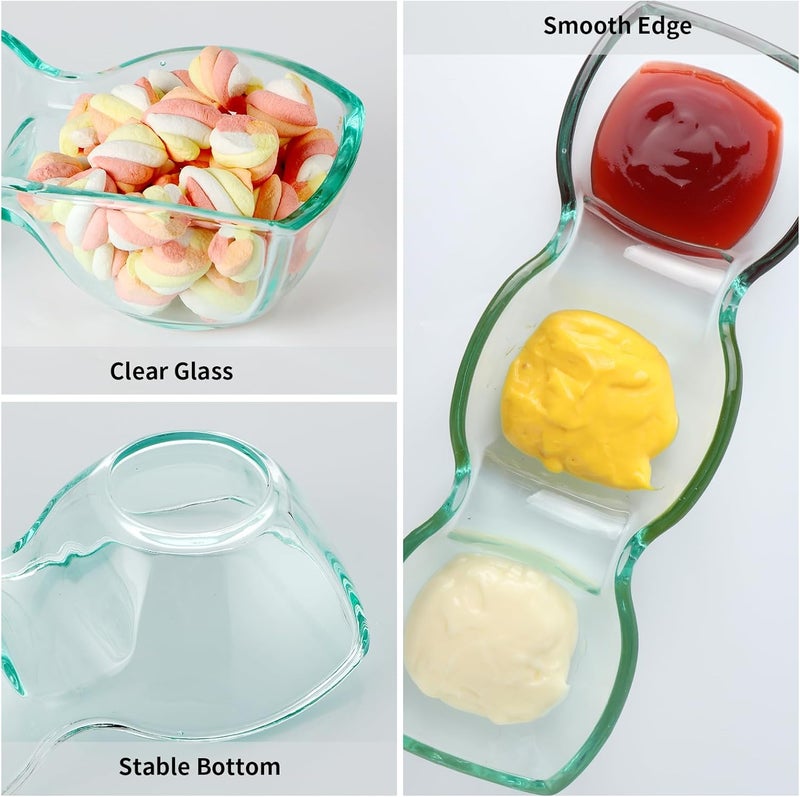 MDLUU Glass Triple Dip Bowl Divided Appetizer Serving Dish 3Compartment Snack Server for Entertaining Party Buffet Event - Image 3