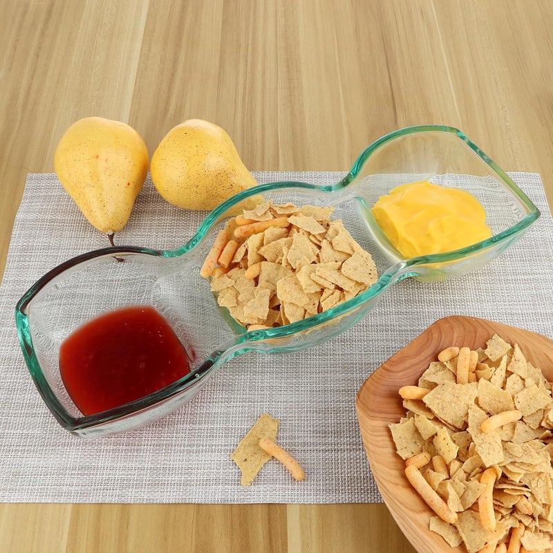 MDLUU Glass Triple Dip Bowl Divided Appetizer Serving Dish 3Compartment Snack Server for Entertaining Party Buffet Event - Image 4