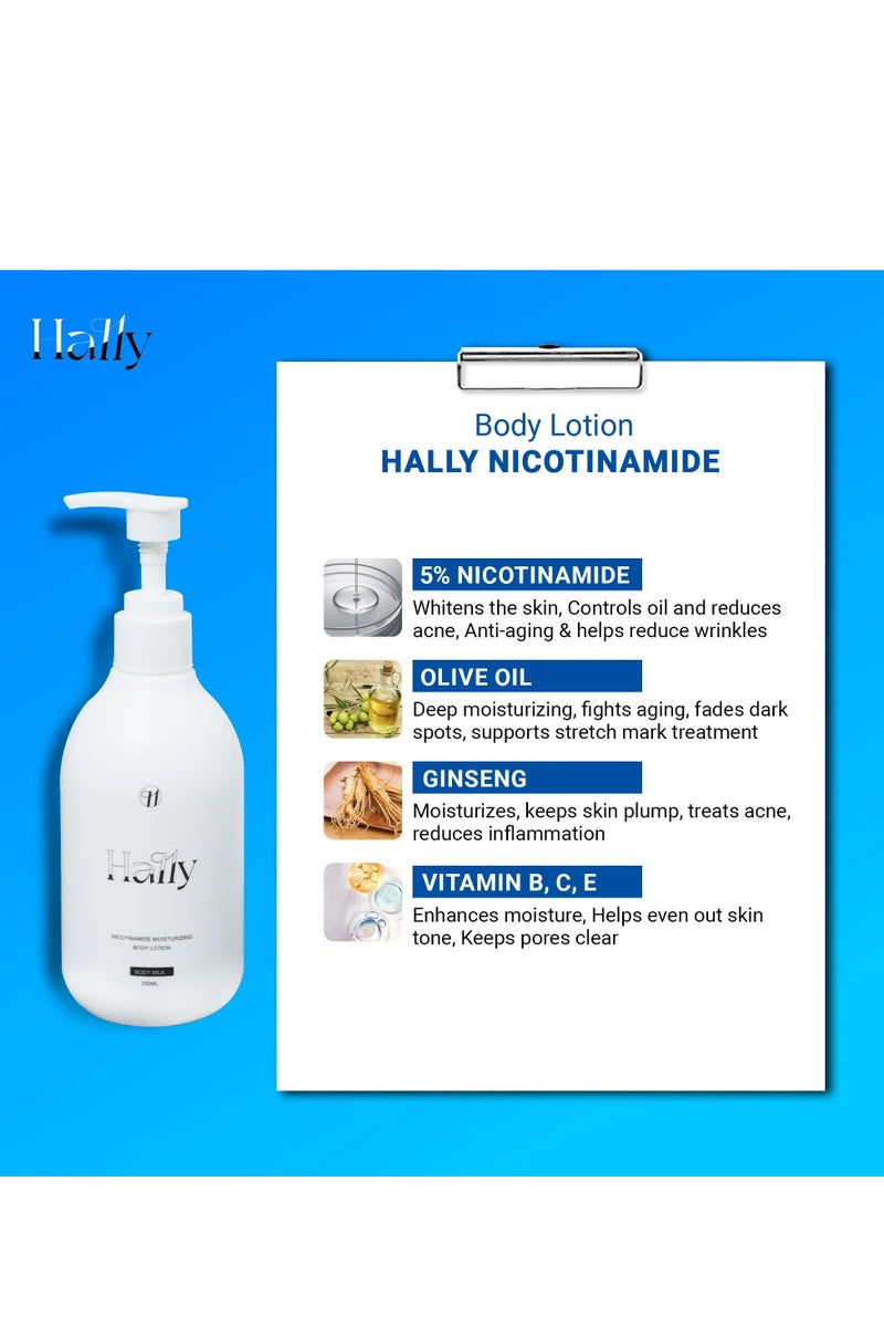 Hally Body Milk 250ml Nicotinamide Moisturizing Body Lotion Skin Whitening Nourishing Hydrating For Dry Skin Women and Men - Image 2