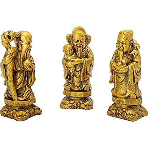 GJ Feng Shui Fuk LUK Sau for Health Wealth Happiness - Brass (12 cm x 10 cm x 4 cm) - Image 2