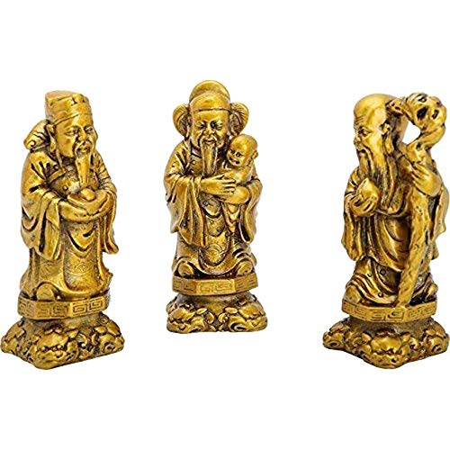 GJ Feng Shui Fuk LUK Sau for Health Wealth Happiness - Brass (12 cm x 10 cm x 4 cm) - Image 3
