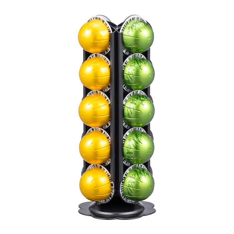 FlagShip Coffee Pod Holder for Nespresso Vertuo Pods Organizer,360 Degrees Revolving Pod Carousel No Assembly Required,Vertuo Pod Stand Black Metal(20 Pods Capacity) - Image 1