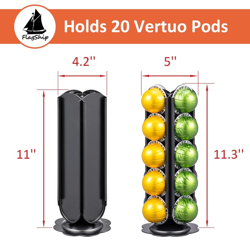 FlagShip Coffee Pod Holder for Nespresso Vertuo Pods Organizer,360 Degrees Revolving Pod Carousel No Assembly Required,Vertuo Pod Stand Black Metal(20 Pods Capacity) - Image 2