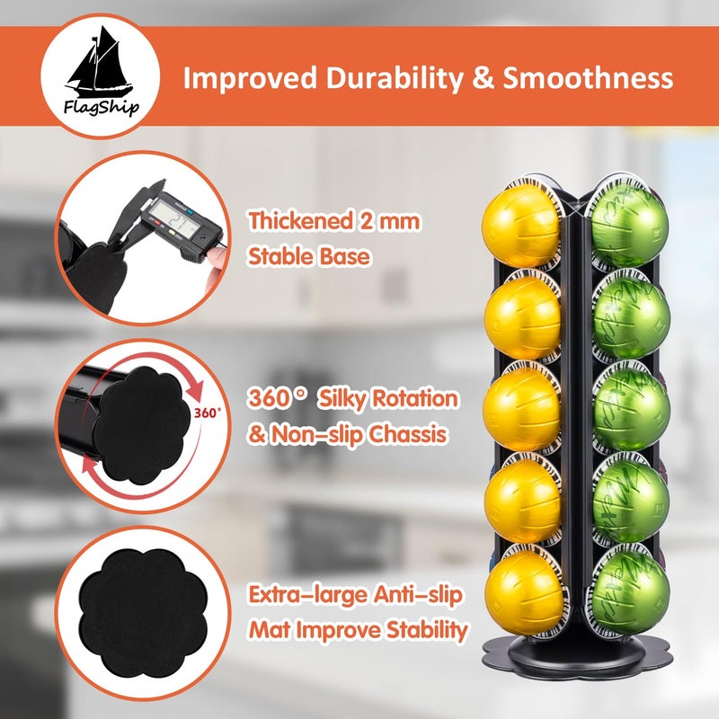 FlagShip Coffee Pod Holder for Nespresso Vertuo Pods Organizer,360 Degrees Revolving Pod Carousel No Assembly Required,Vertuo Pod Stand Black Metal(20 Pods Capacity) - Image 3