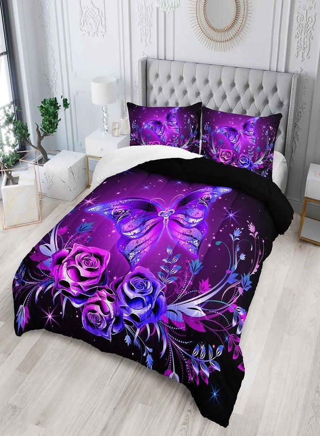 Tuzaovy Butterfly Comforter Set King,Butterfly Bedding Sets for Girls,Butterfly Decorations for Bedroom,Dreamy Butterfly Comforter Set,Purple Butterfly Bedding Black and Purple Butterfly Comforter - Image 2