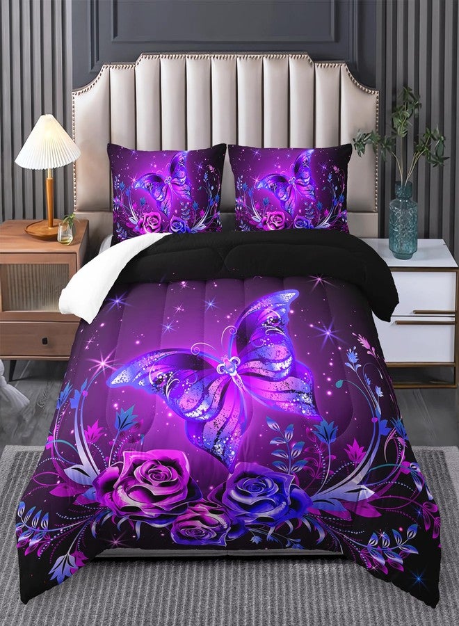 Tuzaovy Butterfly Comforter Set King,Butterfly Bedding Sets for Girls,Butterfly Decorations for Bedroom,Dreamy Butterfly Comforter Set,Purple Butterfly Bedding Black and Purple Butterfly Comforter - Image 1