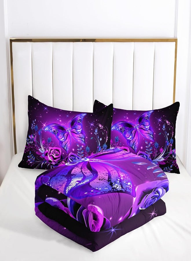 Tuzaovy Butterfly Comforter Set King,Butterfly Bedding Sets for Girls,Butterfly Decorations for Bedroom,Dreamy Butterfly Comforter Set,Purple Butterfly Bedding Black and Purple Butterfly Comforter - Image 3