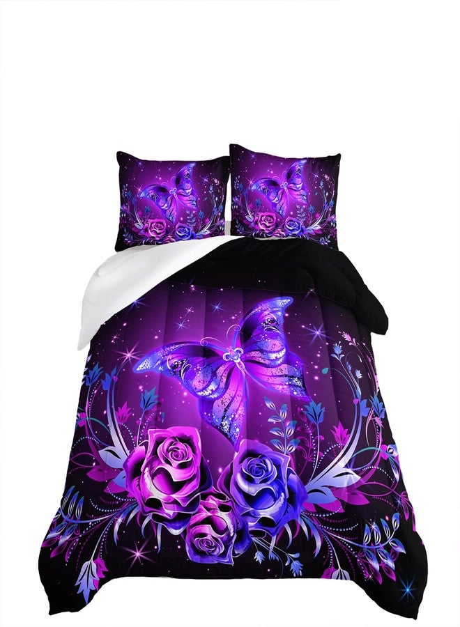 Tuzaovy Butterfly Comforter Set King,Butterfly Bedding Sets for Girls,Butterfly Decorations for Bedroom,Dreamy Butterfly Comforter Set,Purple Butterfly Bedding Black and Purple Butterfly Comforter - Image 4