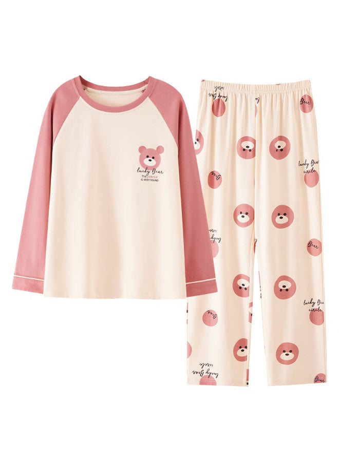 Joae 100% Cotton Women's Long Sleeve Pullover Patchwork Cute Pajama Set Pink 2XL - Image 2