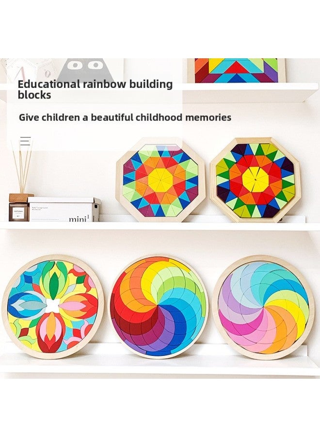 Children's Early Education Enlightenment Toys Wooden Fun Tangram Teaching Aids Development Intelligence Heterosexual Puzzle Puzzle Puzzle Toy-Color:Mandala Rainbow Plate - Image 3