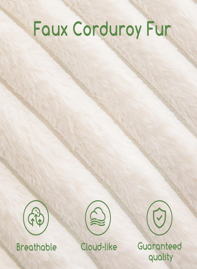 HIGOGOGO Round Stuffed Pouf Ottoman, Stripe Faux Fur Poufs with Foam Chunk Filling, Furry and Fluffy Pouf Foot Stool Storage Ottoman, 20 X 15 Floor Poufs Foot Rest for Living Room, Beige - Image 4