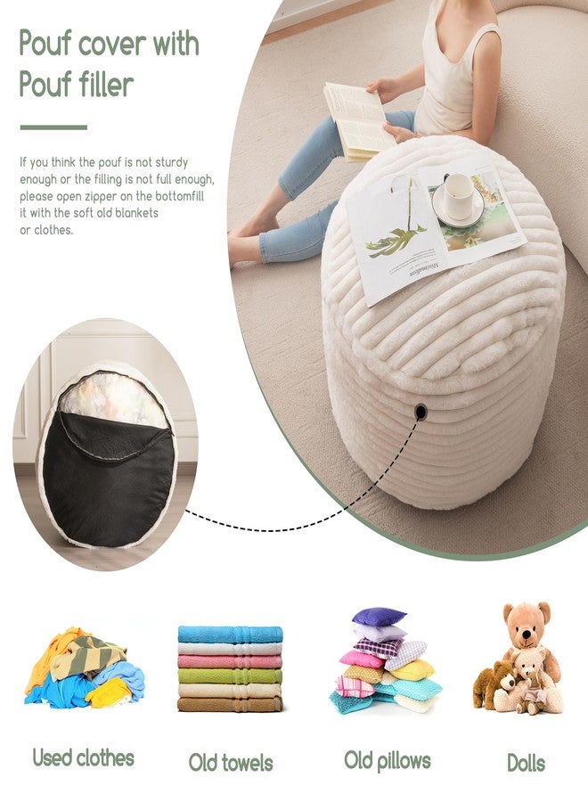 HIGOGOGO Round Stuffed Pouf Ottoman, Stripe Faux Fur Poufs with Foam Chunk Filling, Furry and Fluffy Pouf Foot Stool Storage Ottoman, 20 X 15 Floor Poufs Foot Rest for Living Room, Beige - Image 5