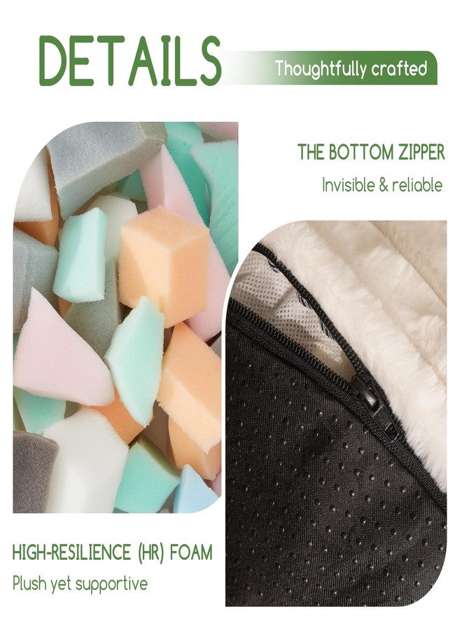 HIGOGOGO Round Stuffed Pouf Ottoman, Stripe Faux Fur Poufs with Foam Chunk Filling, Furry and Fluffy Pouf Foot Stool Storage Ottoman, 20 X 15 Floor Poufs Foot Rest for Living Room, Beige - Image 3