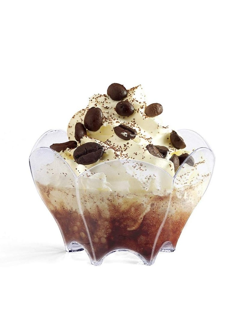 Oasisgalore 100 Pack Mini Dessert Cups with Spoons, 2.5oz Clear Small Serving Bowl for Party Desserts (Flower Shape)  - Image 5