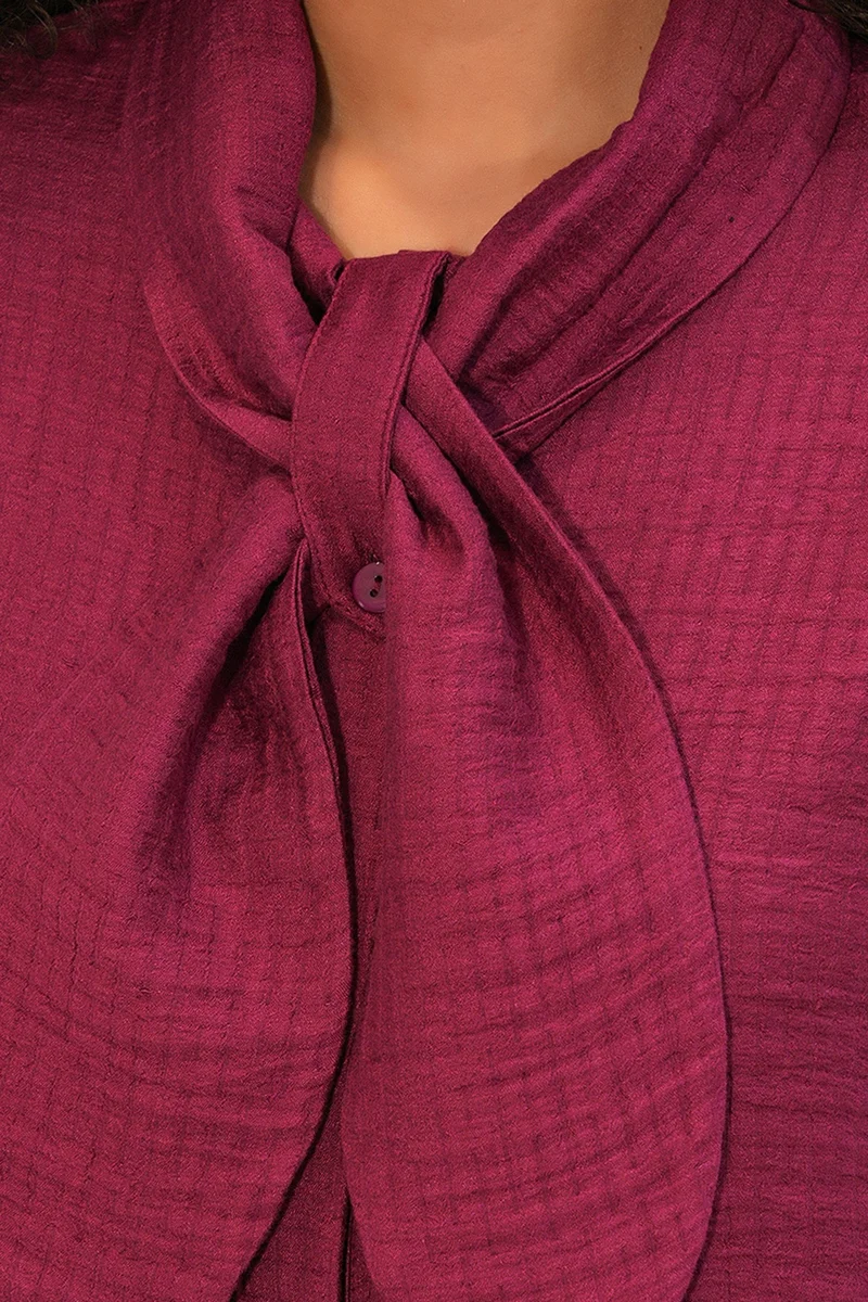 Big Dart Burgundy Red BDART Textured Shirt And Wide-Leg Trouser Set for Women | Best Price UAE