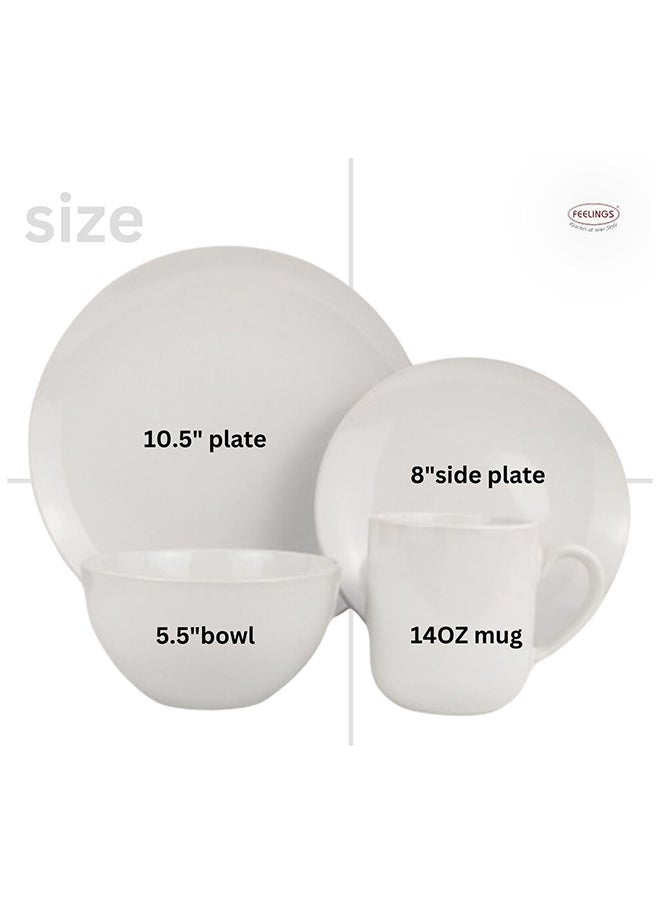 16 Piece Stoneware Dinner Set With 4 X 27 Cm Dinner Plate, 4 X 20 Cm Side Plate, 4 X 15 Cm X 6 Cm Bowls, 4X 415 Ml Mugs , Serves 4 For Everyday Use, White