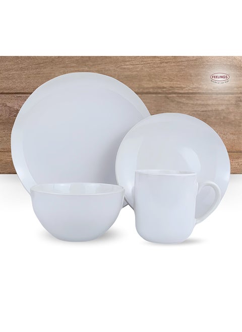 16 Piece Stoneware Dinner Set With 4 X 27 Cm Dinner Plate, 4 X 20 Cm Side Plate, 4 X 15 Cm X 6 Cm Bowls, 4X 415 Ml Mugs , Serves 4 For Everyday Use, White