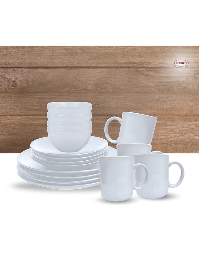 16 Piece Stoneware Dinner Set With 4 X 27 Cm Dinner Plate, 4 X 20 Cm Side Plate, 4 X 15 Cm X 6 Cm Bowls, 4X 415 Ml Mugs , Serves 4 For Everyday Use, White
