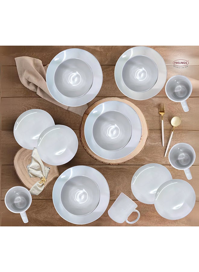 16 Piece Stoneware Dinner Set With 4 X 27 Cm Dinner Plate, 4 X 20 Cm Side Plate, 4 X 15 Cm X 6 Cm Bowls, 4X 415 Ml Mugs , Serves 4 For Everyday Use, White