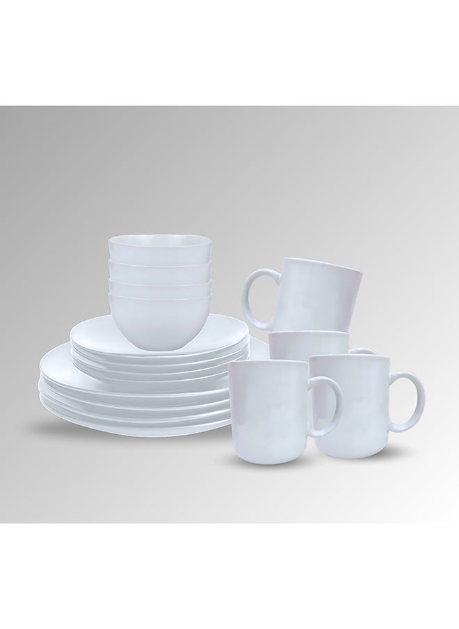 16 Piece Stoneware Dinner Set With 4 X 27 Cm Dinner Plate, 4 X 20 Cm Side Plate, 4 X 15 Cm X 6 Cm Bowls, 4X 415 Ml Mugs , Serves 4 For Everyday Use, White
