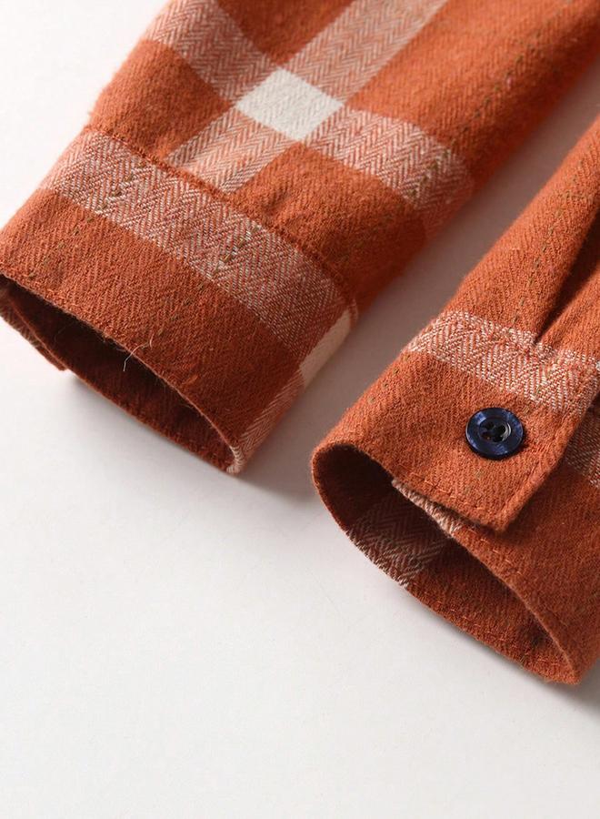Take Two Boys Orange Checked Button Front Shirt - Image 4