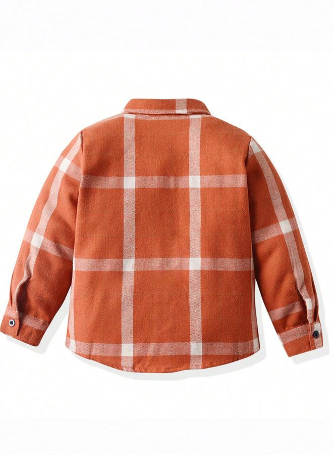 Take Two Boys Orange Checked Button Front Shirt - Image 2