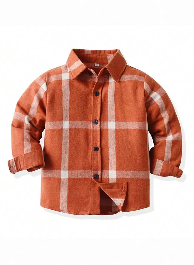 Take Two Take Two Boys Orange Checked Button Front Shirt