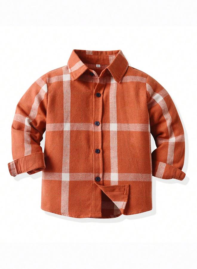 Take Two Boys Orange Checked Button Front Shirt - Image 1