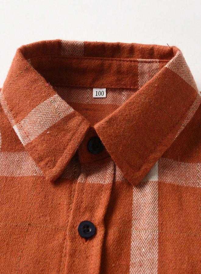 Take Two Boys Orange Checked Button Front Shirt - Image 3